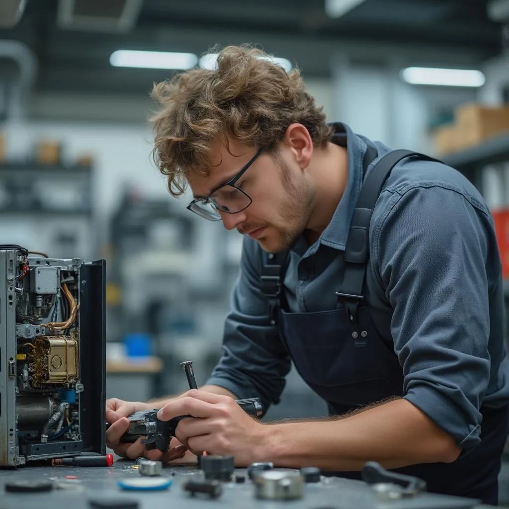 Technik pracujúci na spotrebiči v dielni
